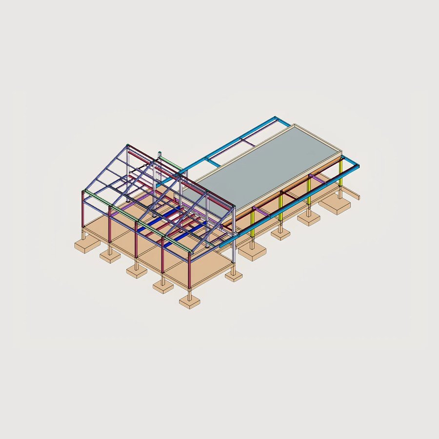 Modelo 3D do projeto de uma residência em estrutura metálica desenvolvido pela MetalPriss